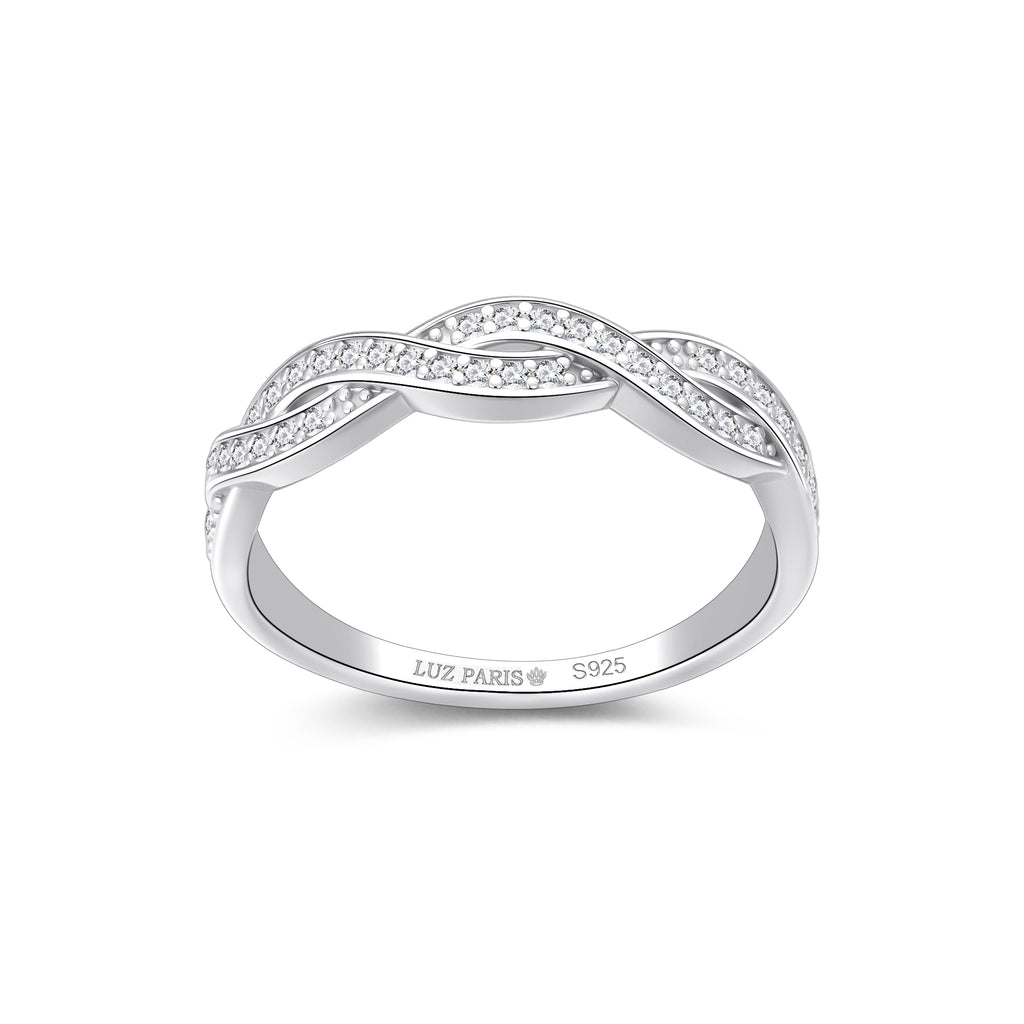 Anillo Plata 925mls Trenzado con Circonitas blancas