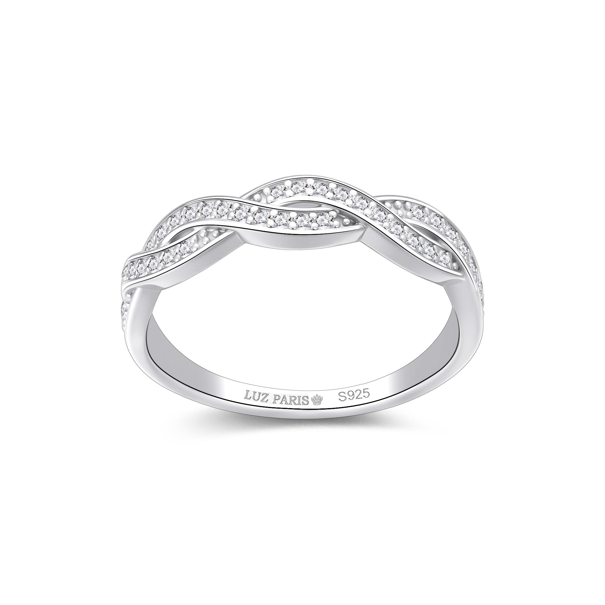 Anillo Plata 925mls Trenzado con Circonitas blancas