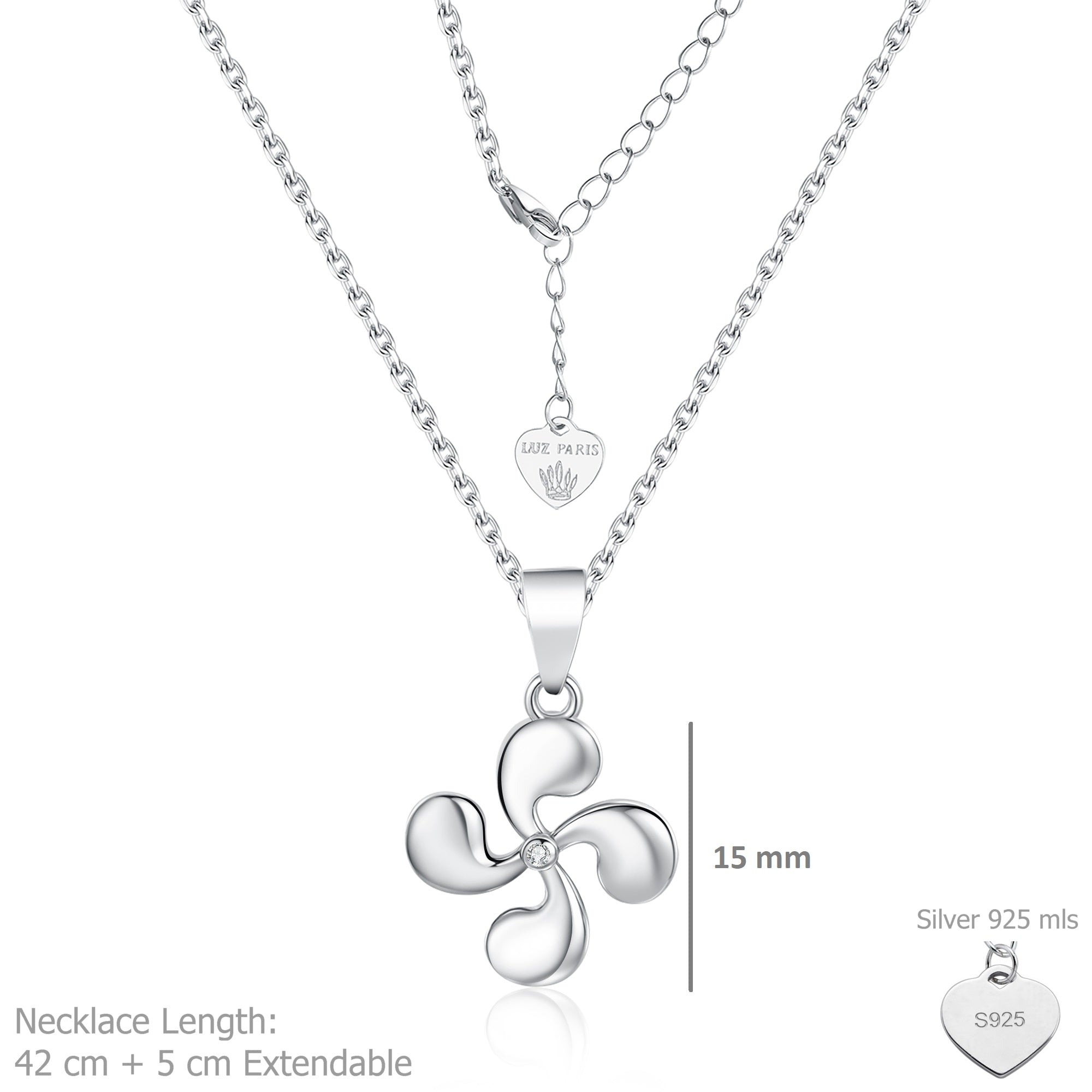 Collar Plata 925mls Lauburu Vasco con Circonita Blanca Central |Tradición, Brillo y Elegancia