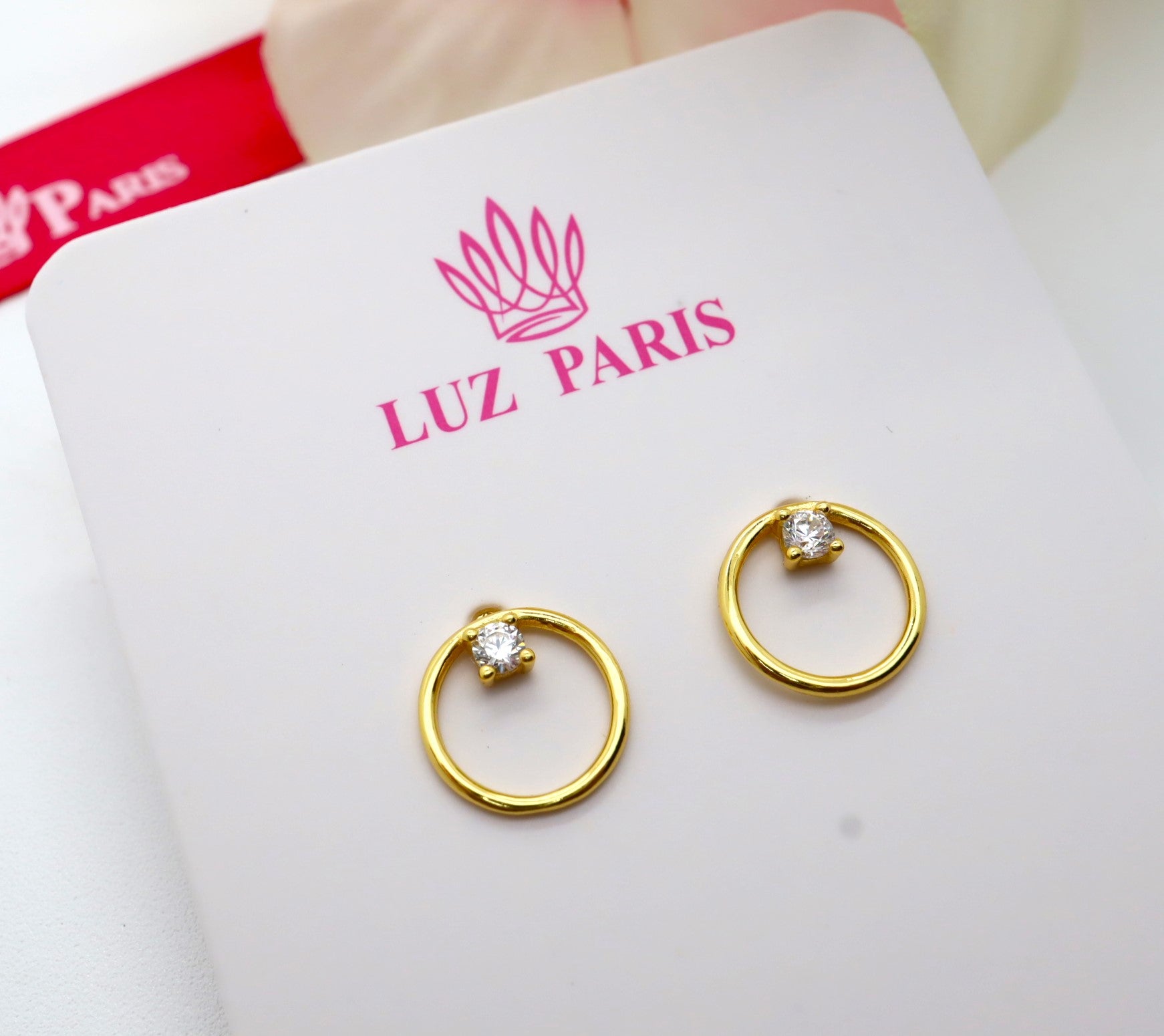 Pendientes Plata 925mls baño Oro 18 Kilates Aro Circonita blanca