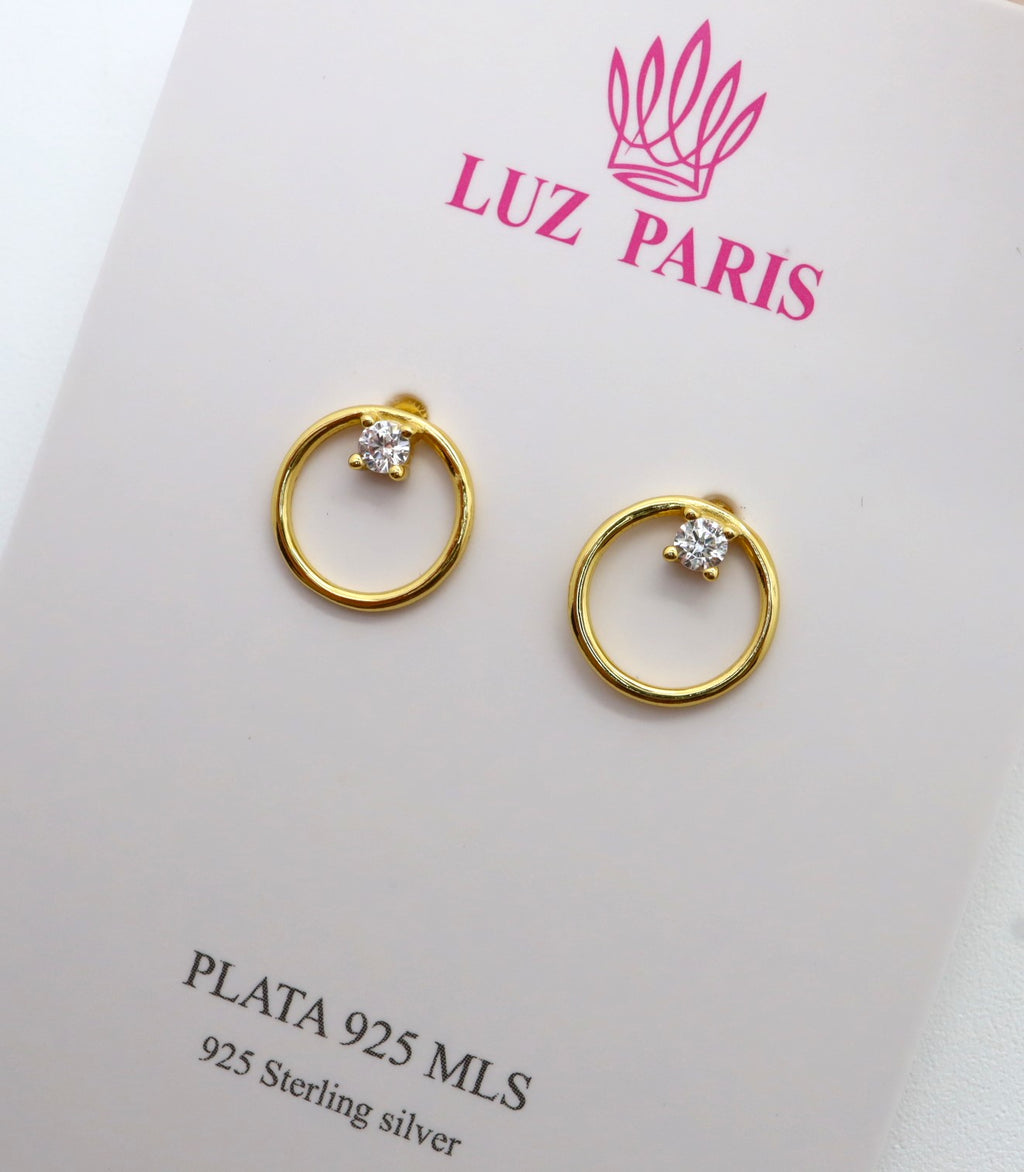 Pendientes Plata 925mls baño Oro 18 Kilates Aro Circonita blanca