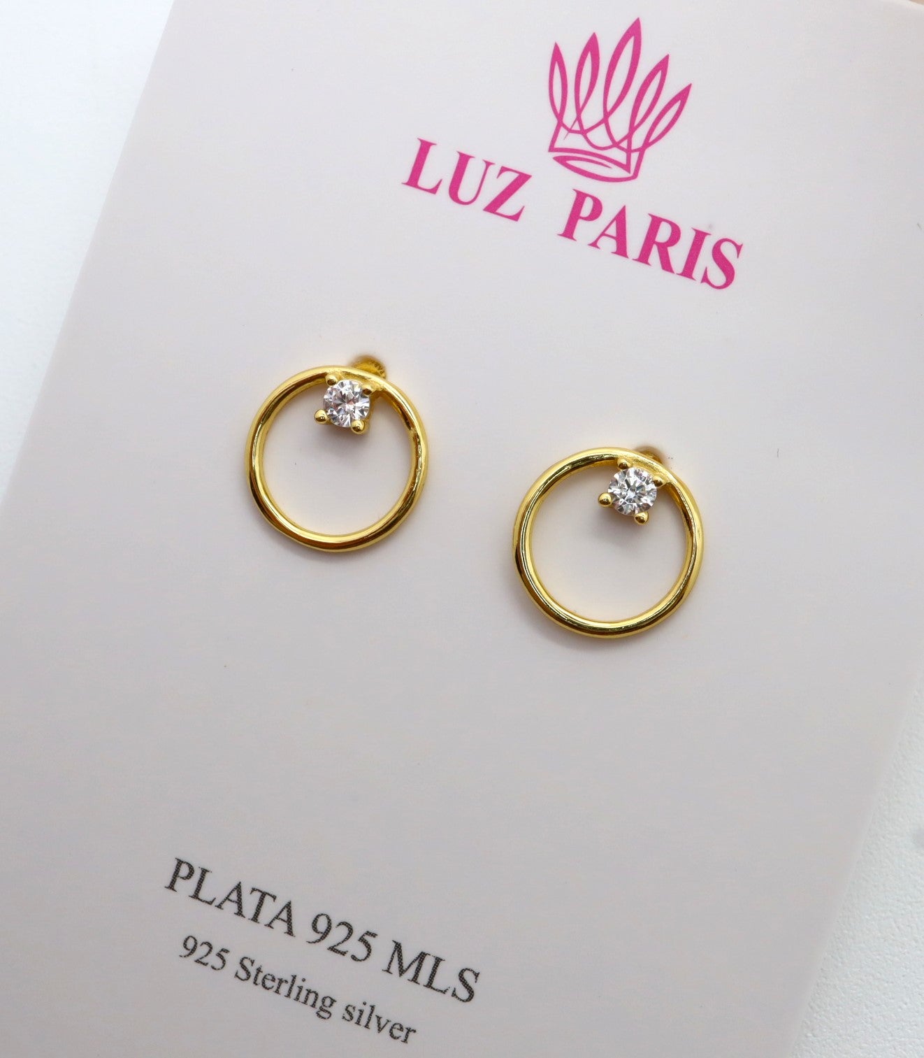 Pendientes Plata 925mls baño Oro 18 Kilates Aro Circonita blanca