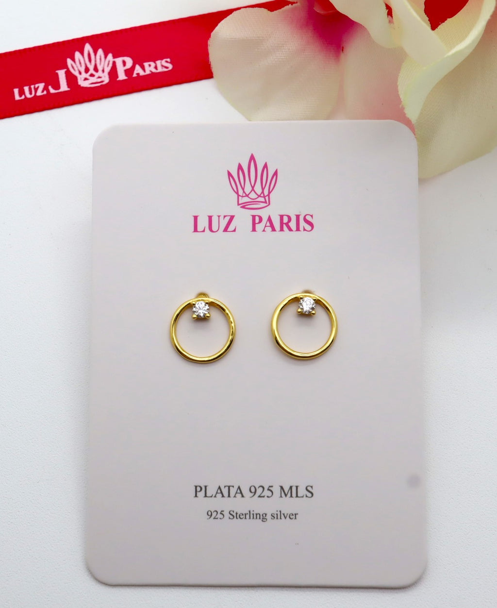 Pendientes Plata 925mls baño Oro 18 Kilates Aro Circonita blanca