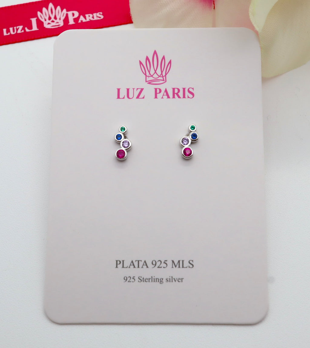 Pendientes Plata 925mls Circonitas 4 colores
