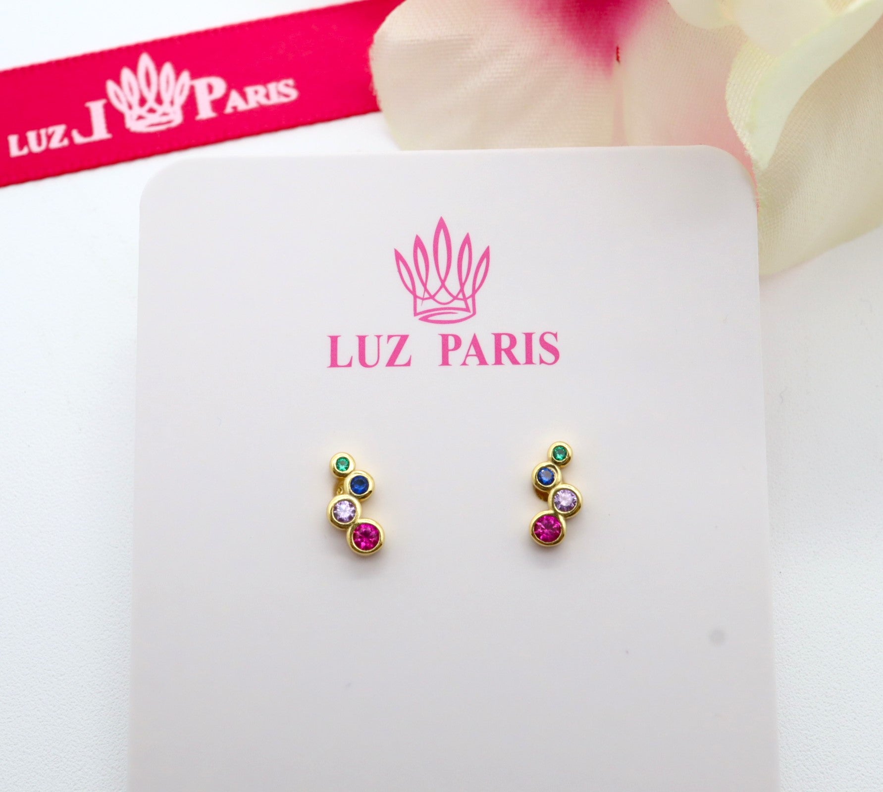 Pendientes Plata 925mls baño Oro 18 Kilates Circonitas 4 colores