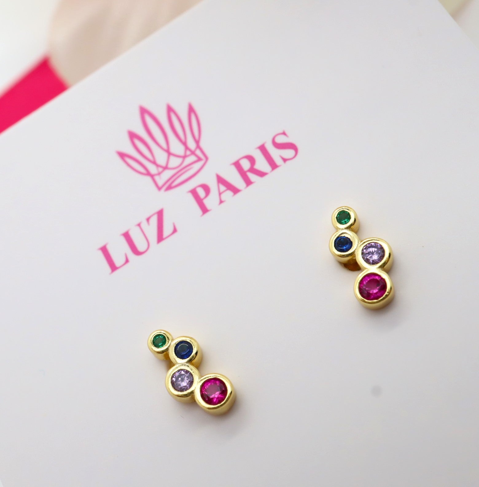 Pendientes Plata 925mls baño Oro 18 Kilates Circonitas 4 colores