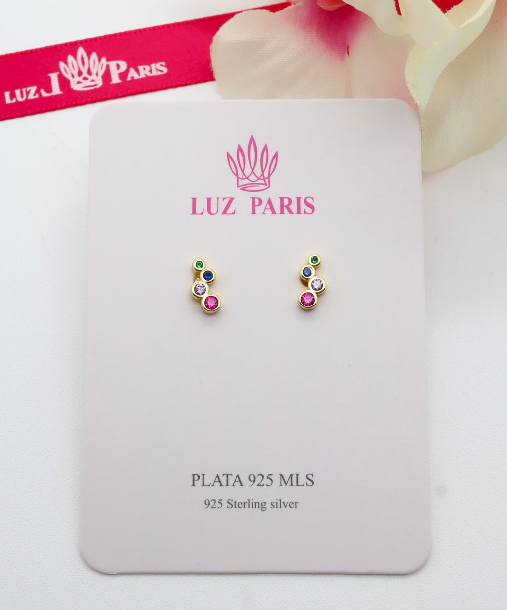 Pendientes Plata 925mls baño Oro 18 Kilates Circonitas 4 colores