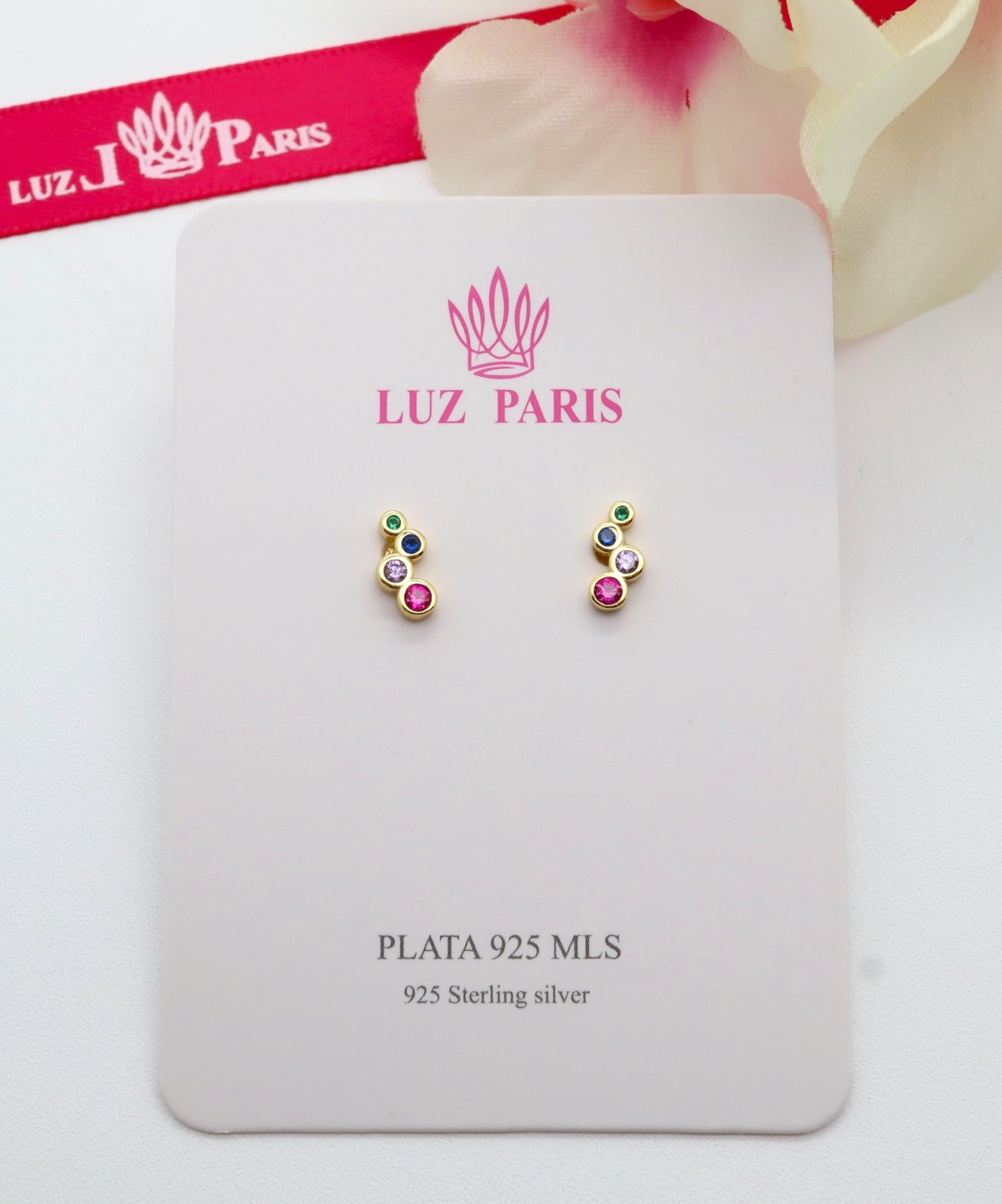 Pendientes Plata 925mls baño Oro 18 Kilates Circonitas 4 colores