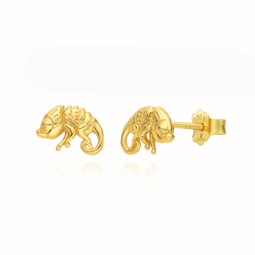 Pendientes Plata 925mls baño Oro 18 Kilates Camaleón | animales
