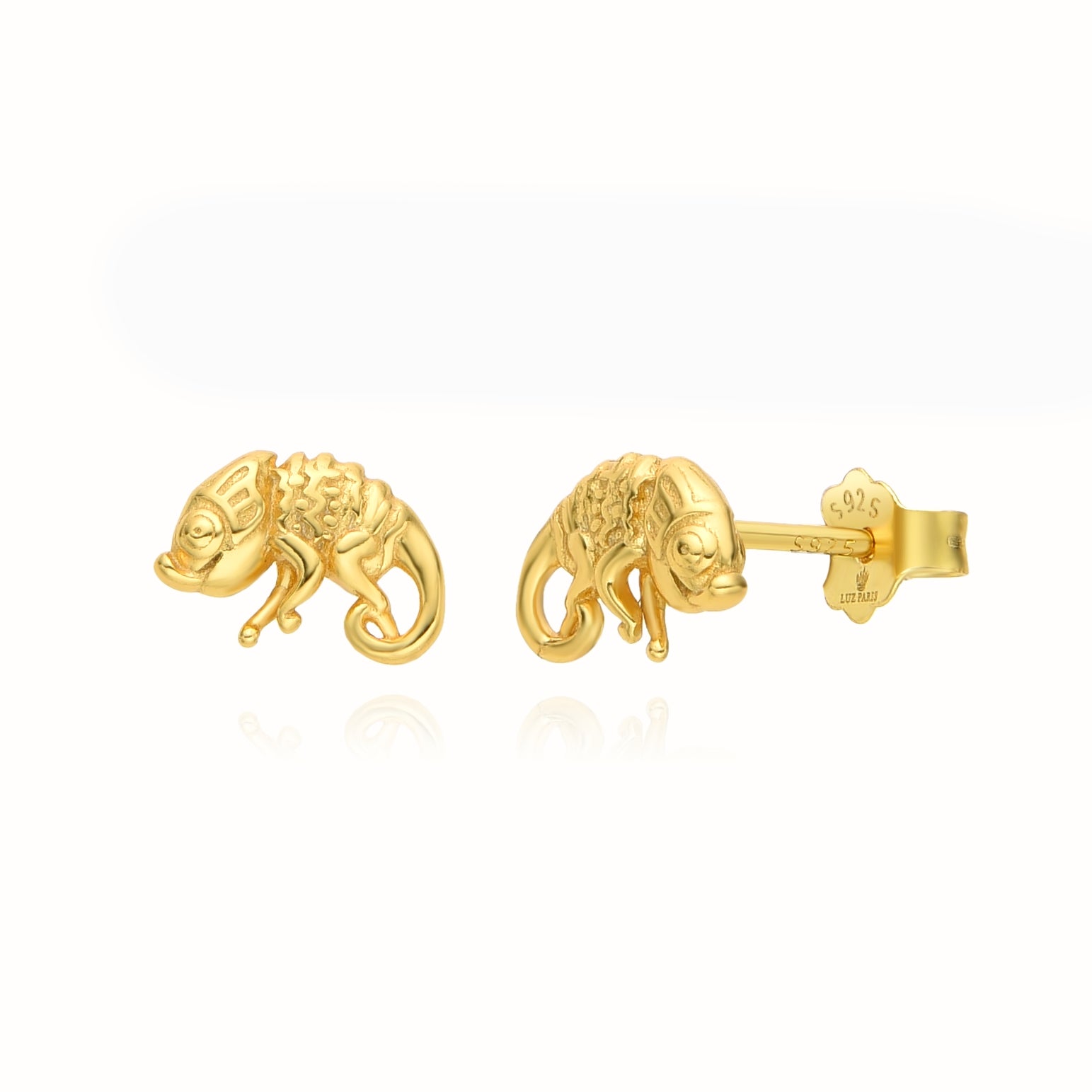 Pendientes Plata 925mls baño Oro 18 Kilates Camaleón | animales