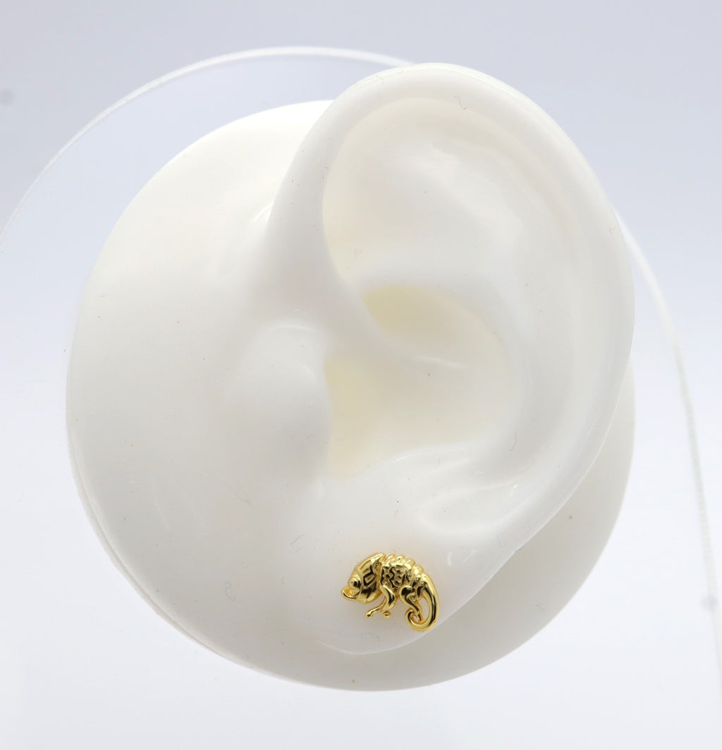 Pendientes Plata 925mls baño Oro 18 Kilates Camaleón | animales