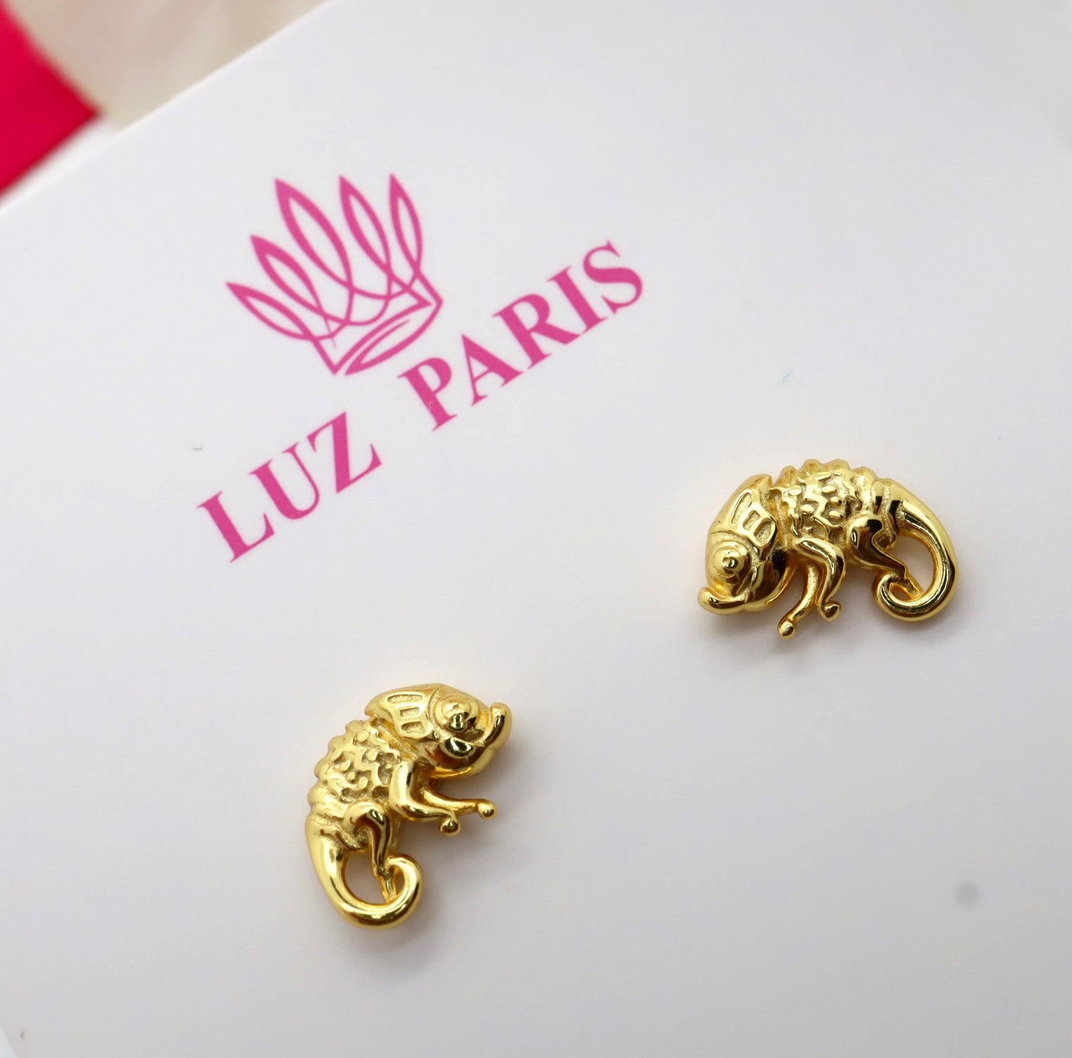 Pendientes Plata 925mls baño Oro 18 Kilates Camaleón | animales