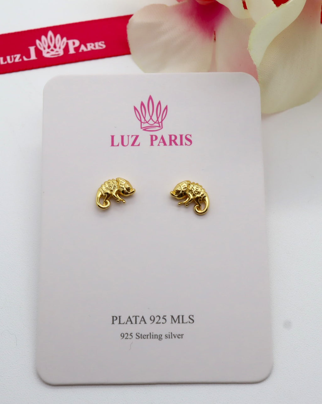 Pendientes Plata 925mls baño Oro 18 Kilates Camaleón | animales