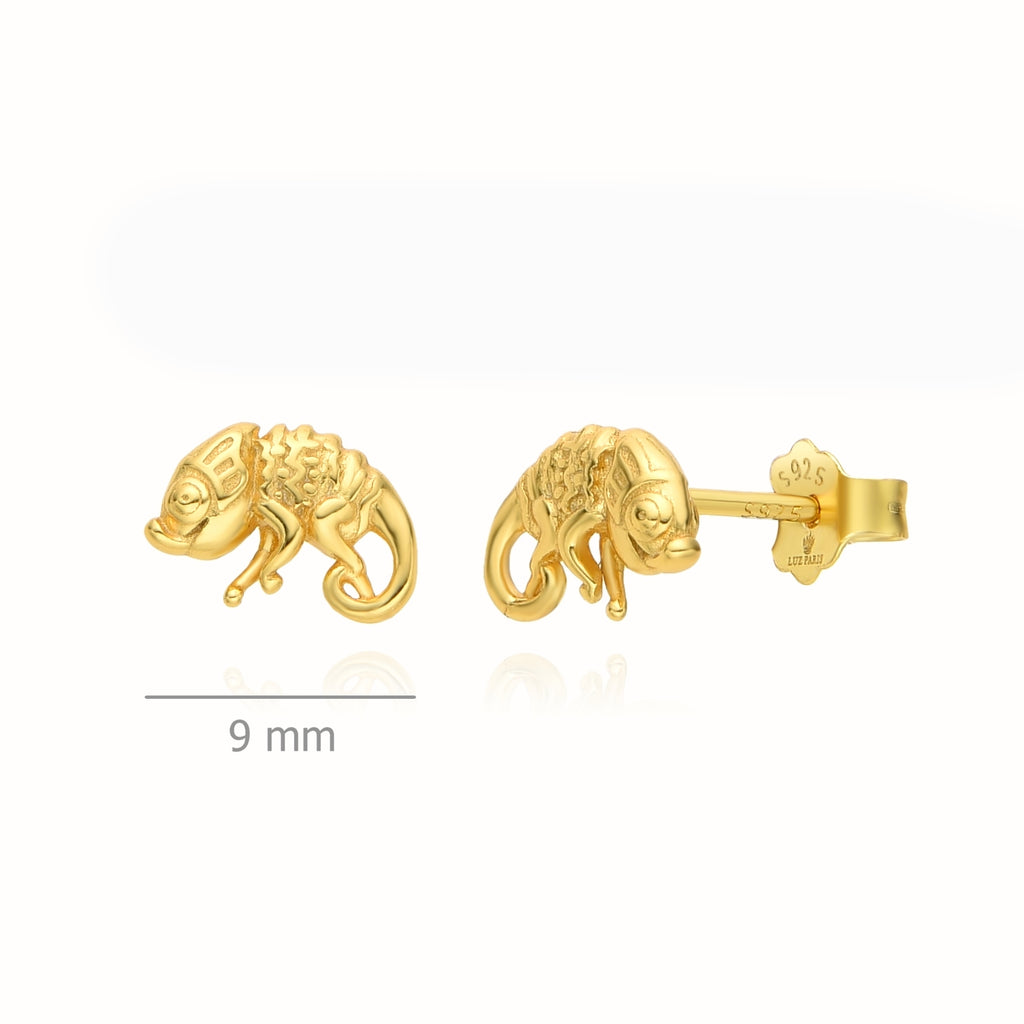 Pendientes Plata 925mls baño Oro 18 Kilates Camaleón | animales