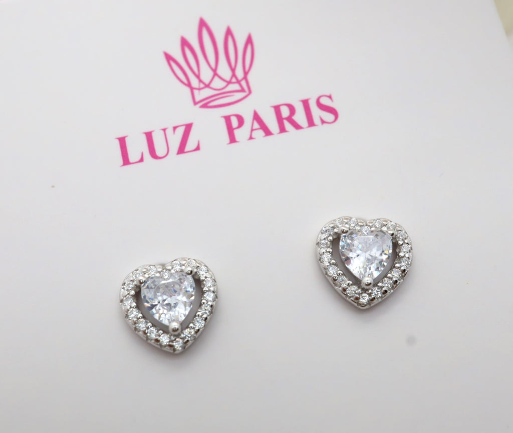 Pendientes Plata 925mls Corazón Circonitas blancas