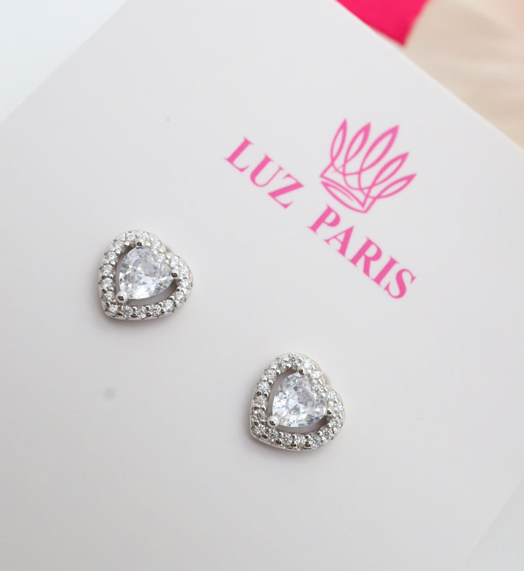 Pendientes Plata 925mls Corazón Circonitas blancas
