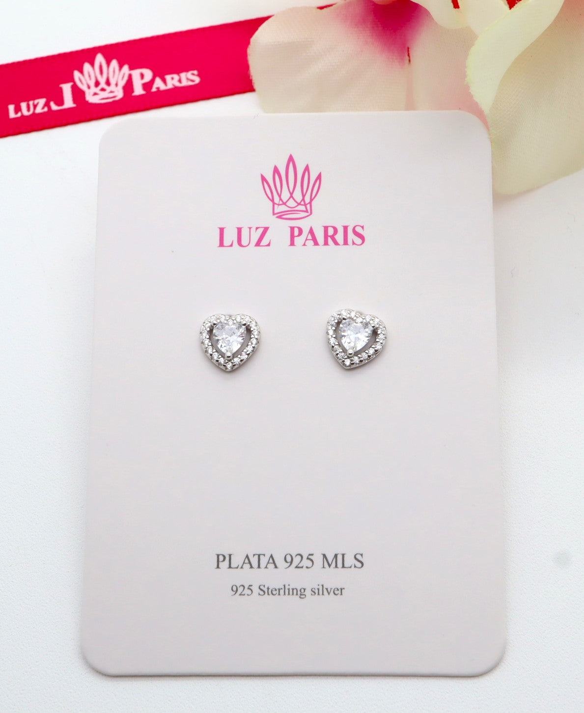Pendientes Plata 925mls Corazón Circonitas blancas