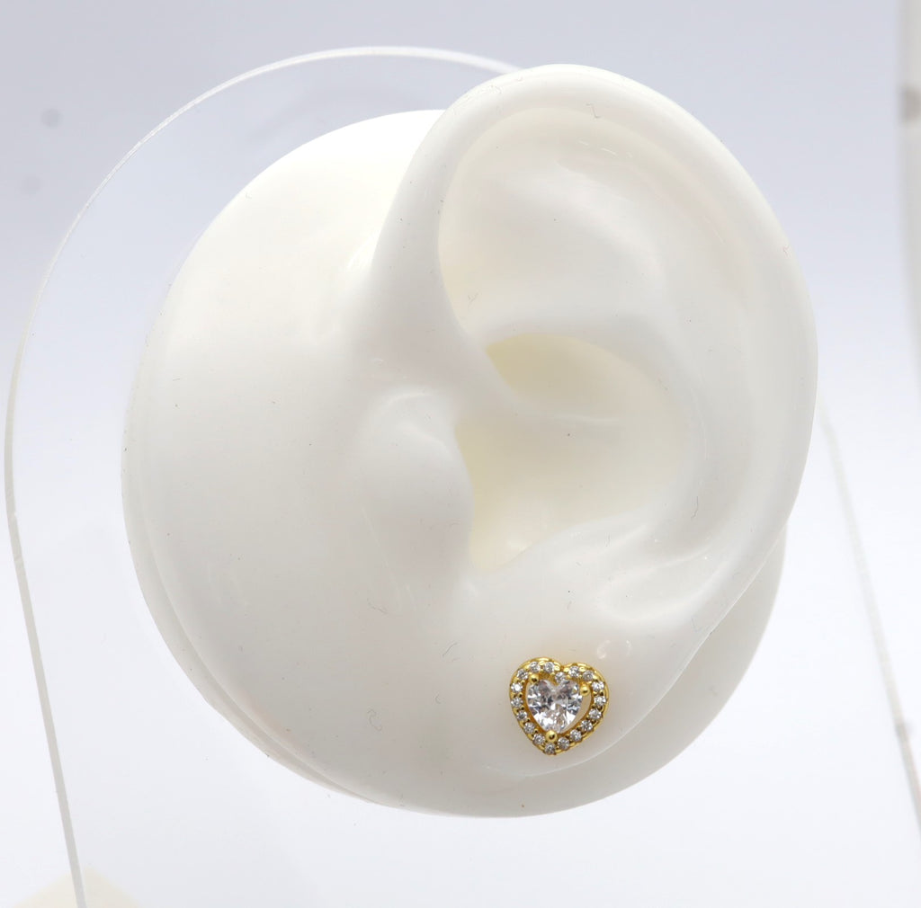 Pendientes Plata 925mls baño Oro 18 kilates Corazón Circonitas blancas