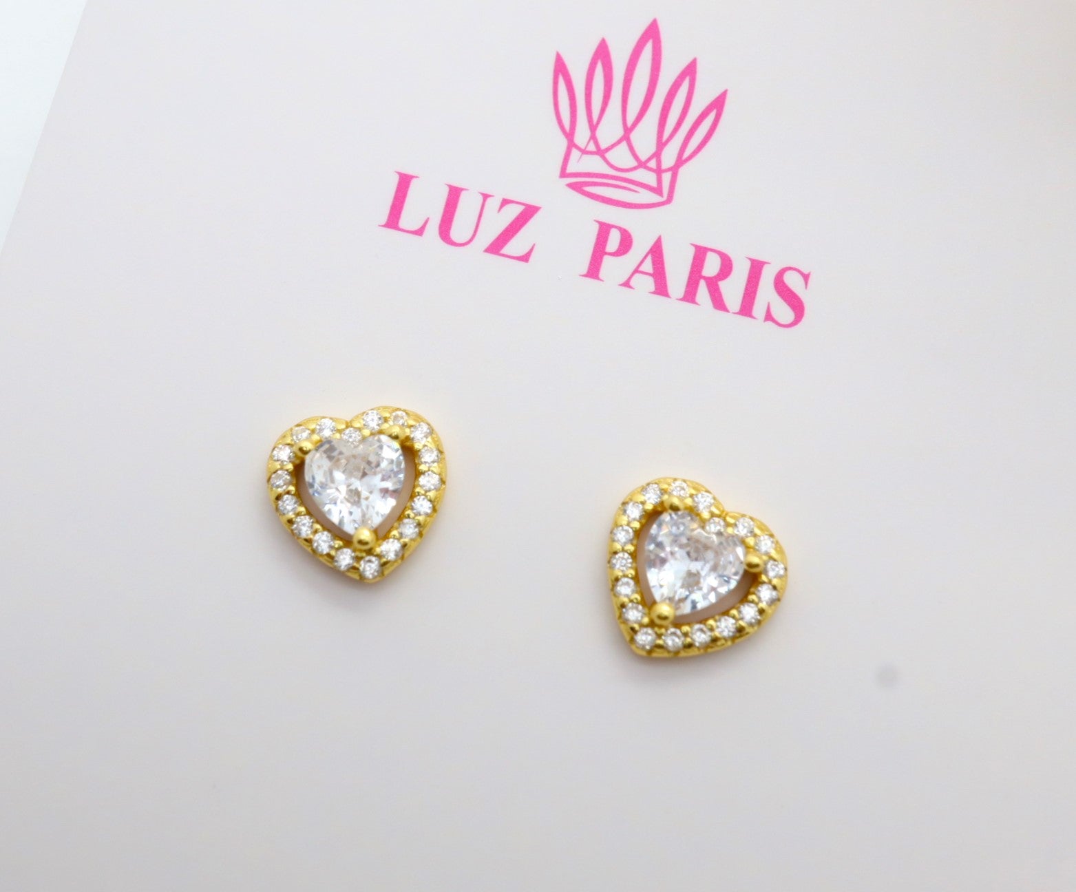Pendientes Plata 925mls baño Oro 18 kilates Corazón Circonitas blancas