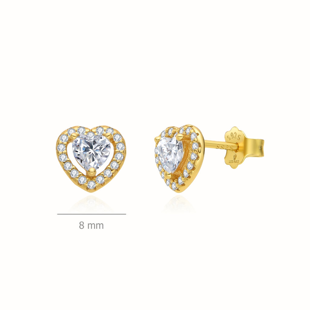 Pendientes Plata 925mls baño Oro 18 kilates Corazón Circonitas blancas