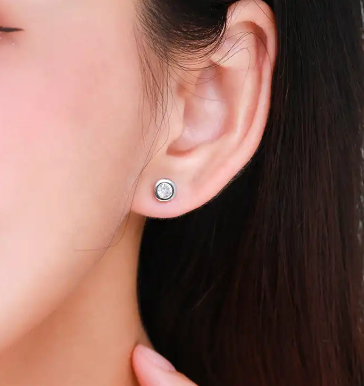 Pendientes Plata 925mls Botón Circonita blanca