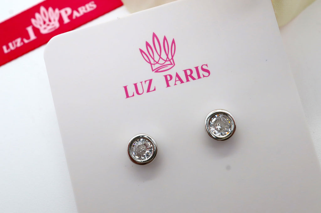 Pendientes Plata 925mls Botón Circonita blanca