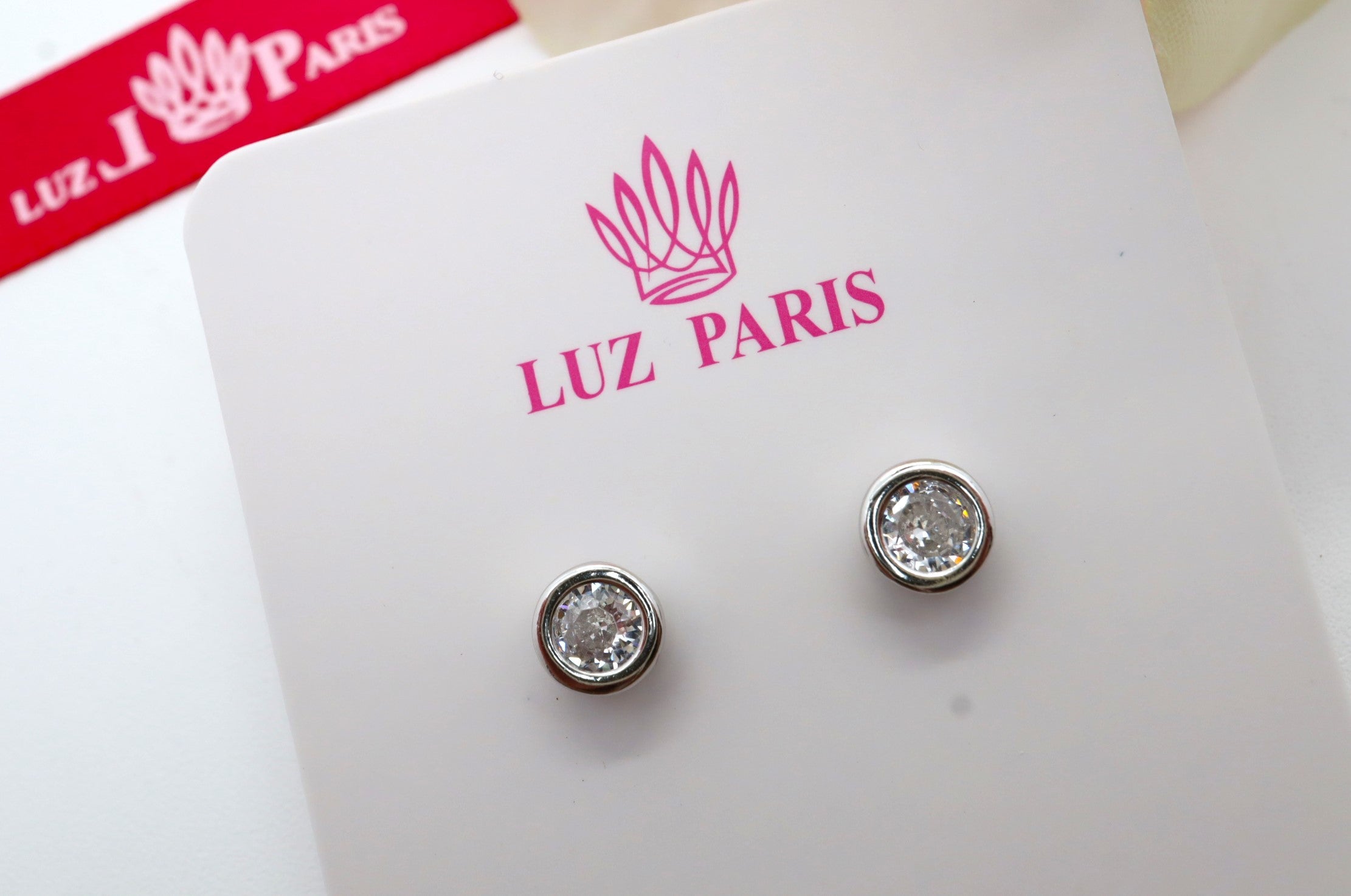 Pendientes Plata 925mls Botón Circonita blanca