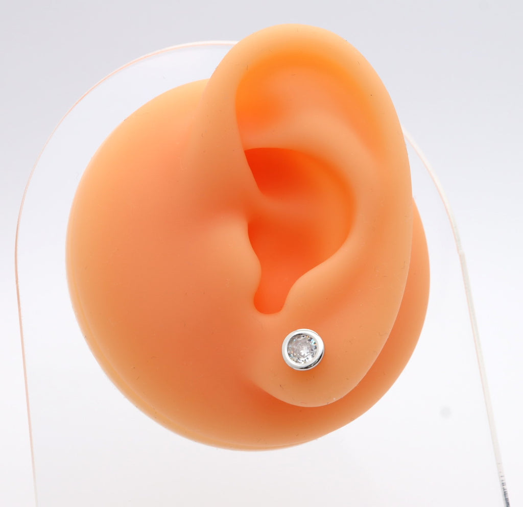 Pendientes Plata 925mls Botón Circonita blanca