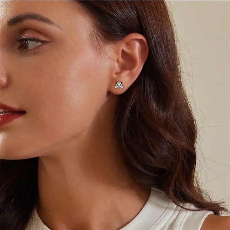 Pendientes Plata 925mls Gato ojos circonitas color verde esmeralda | mascotas