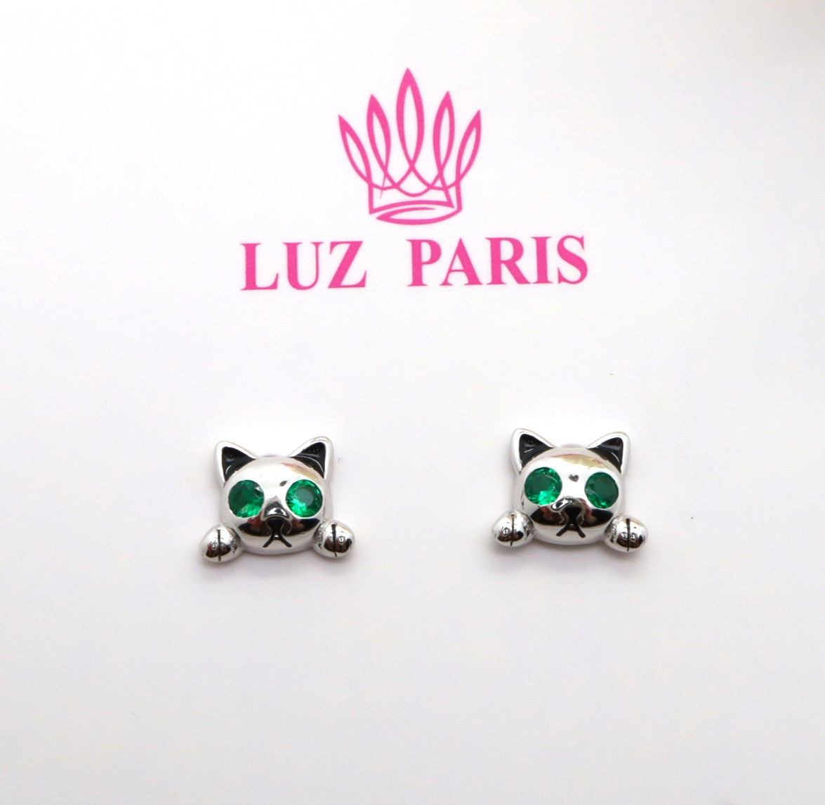 Pendientes Plata 925mls Gato ojos circonitas color verde esmeralda | mascotas