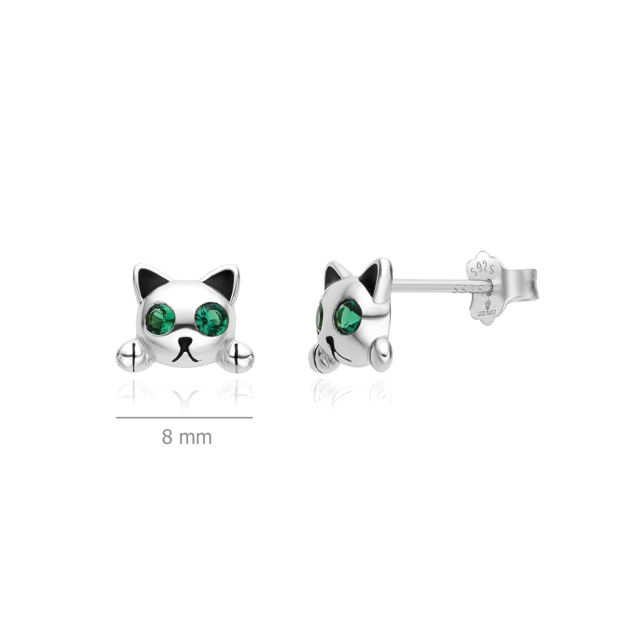 Pendientes Plata 925mls Gato ojos circonitas color verde esmeralda | mascotas
