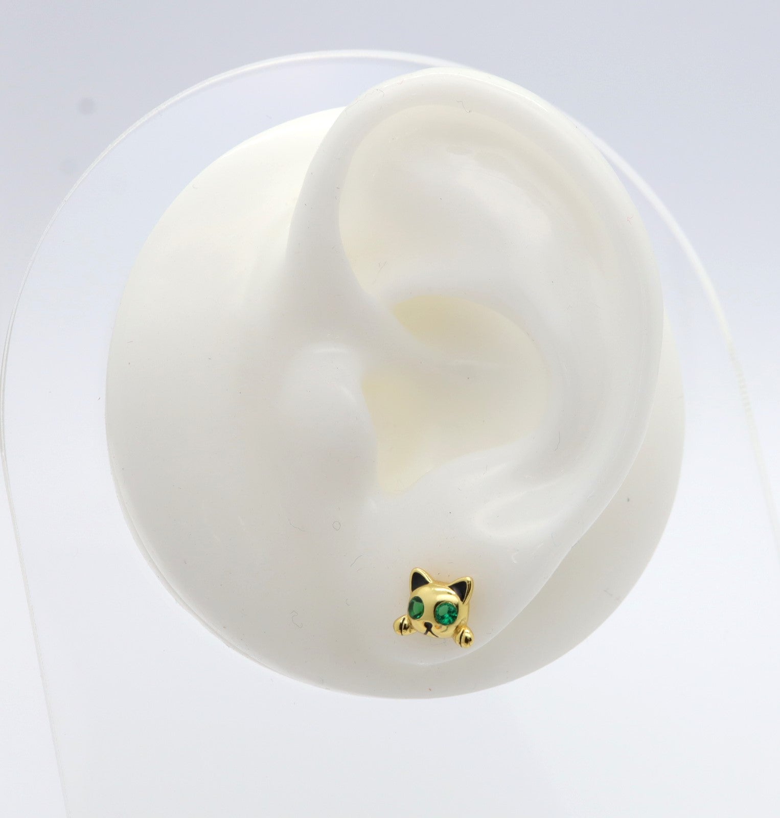 Pendientes Plata 925mls baño oro 18 Kilates Gato ojos circonitas verde esmeralda | Mascotas