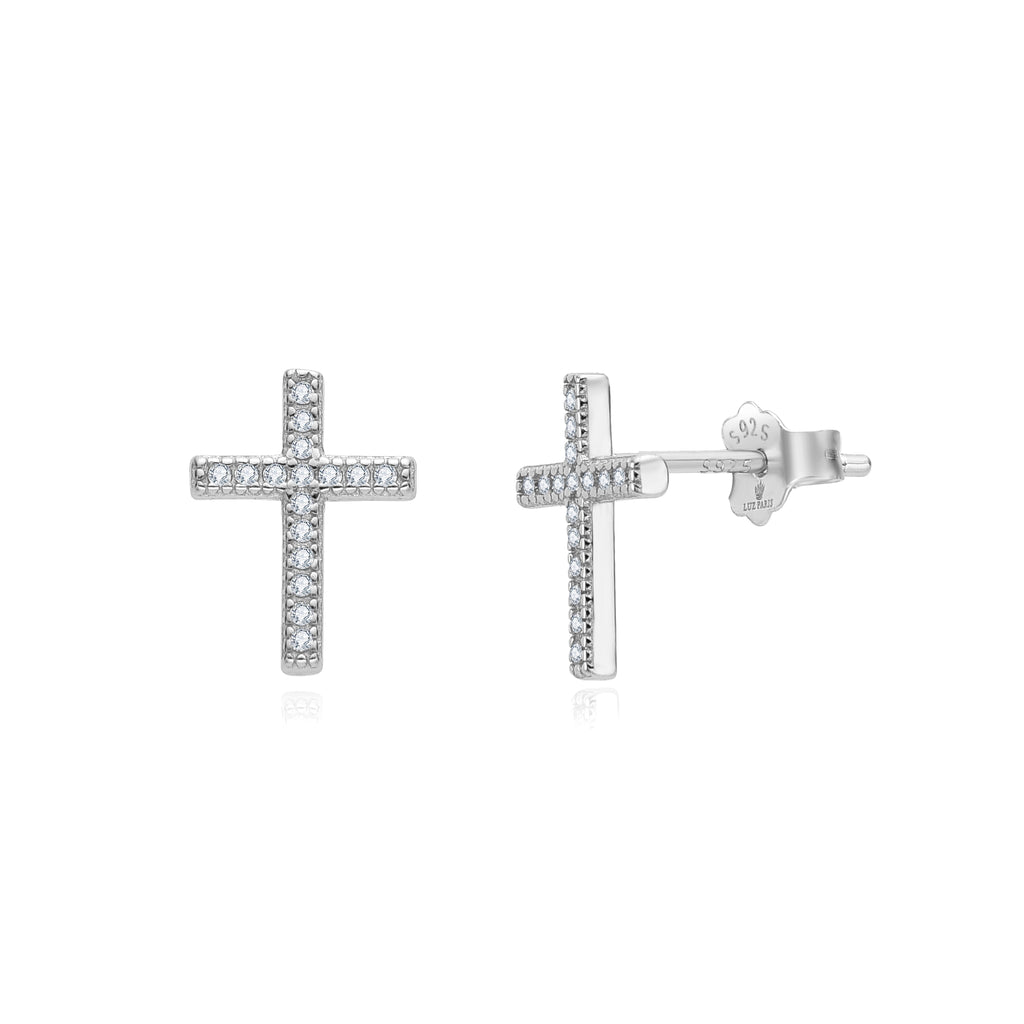 Pendientes Plata 925mls Cruz Circonitas blancas