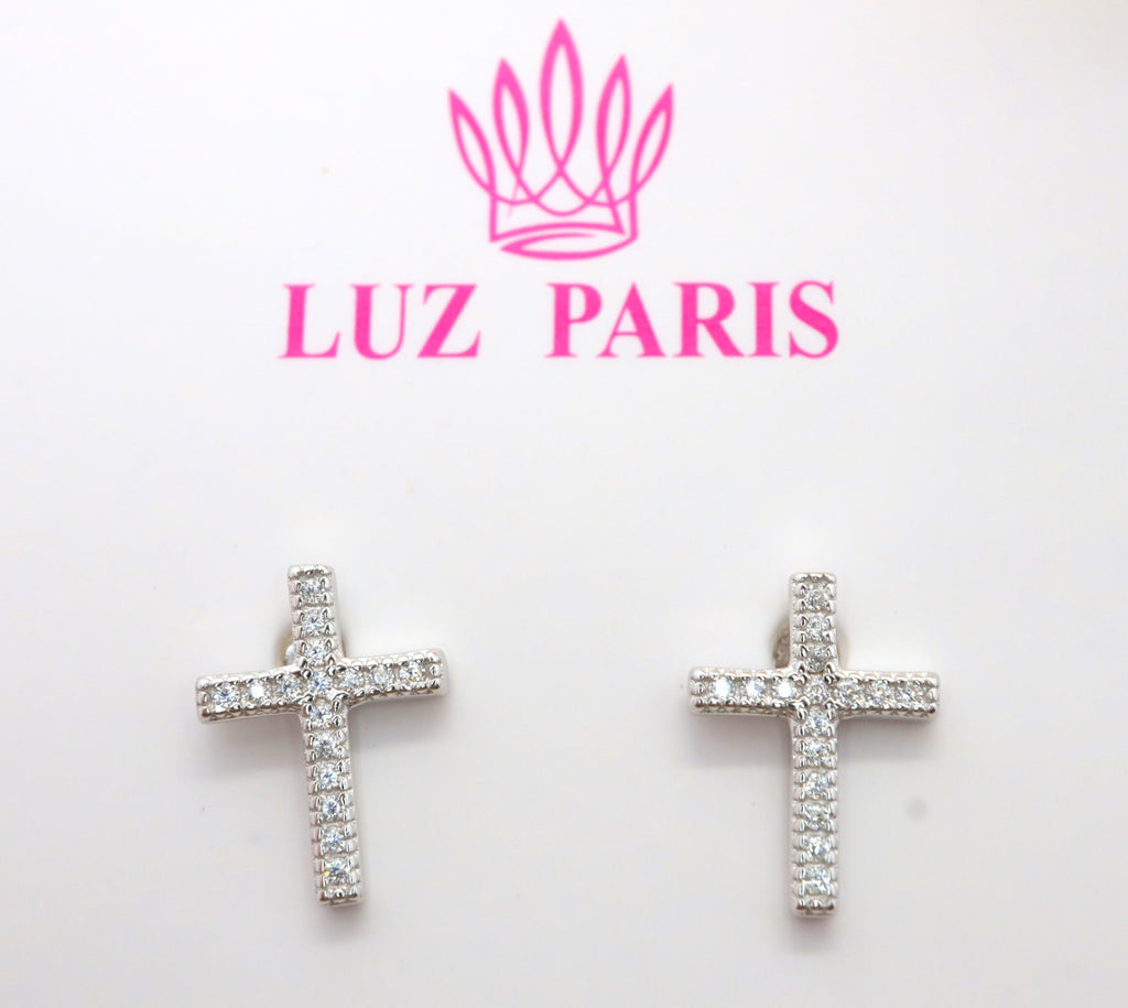 Pendientes Plata 925mls Cruz Circonitas blancas