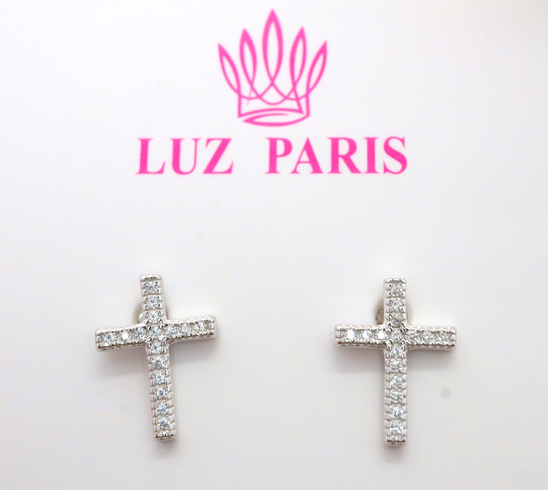 Pendientes Plata 925mls Cruz Circonitas blancas