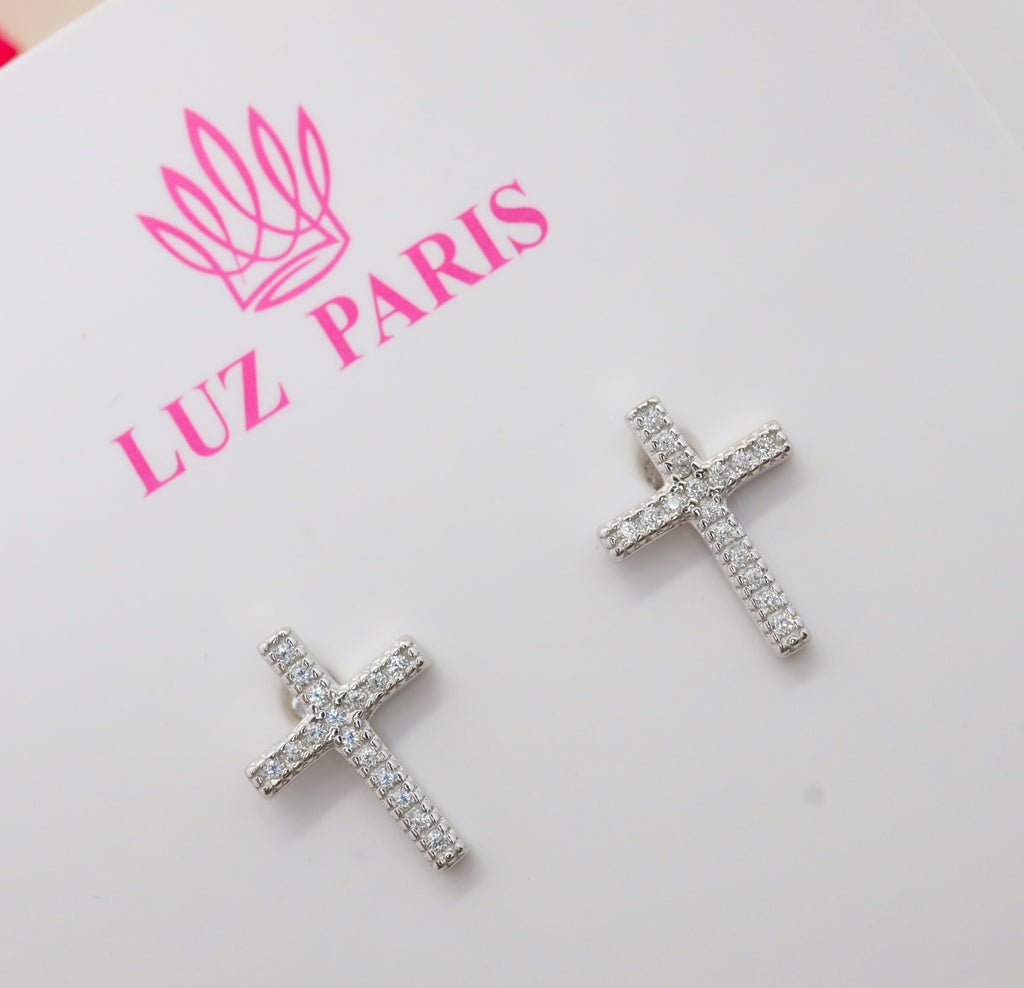Pendientes Plata 925mls Cruz Circonitas blancas