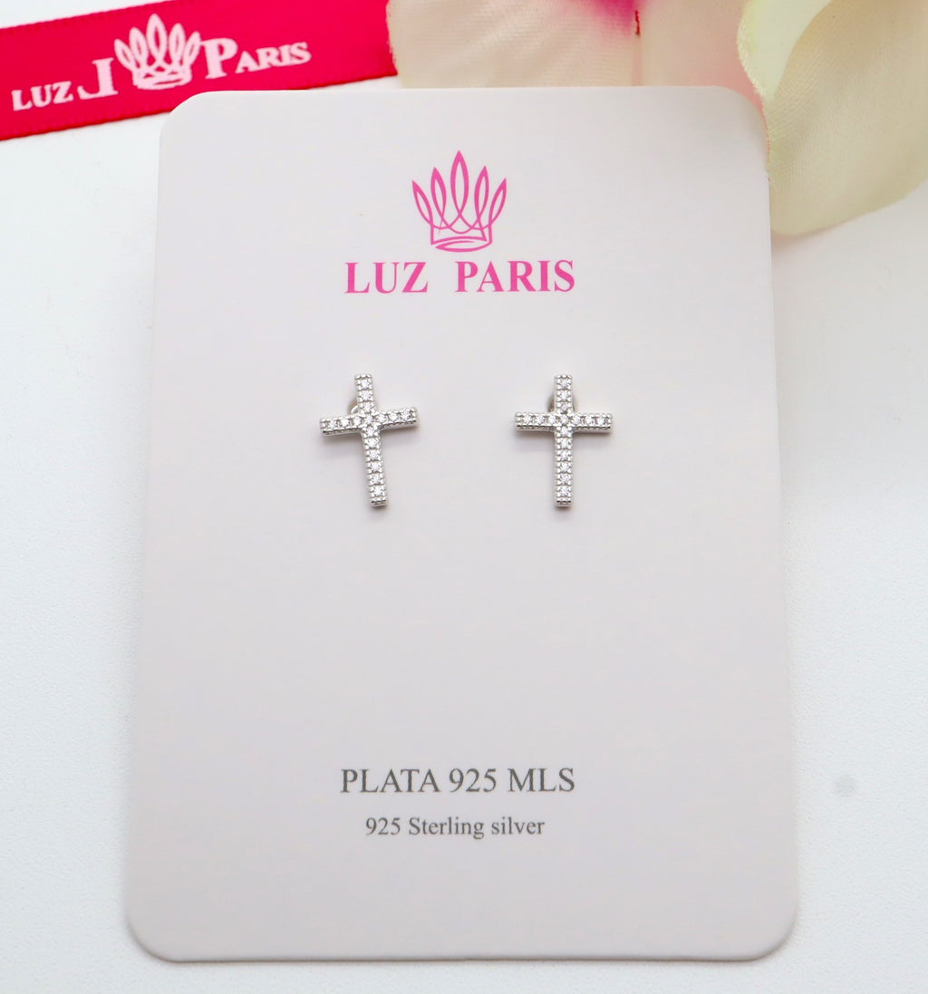 Pendientes Plata 925mls Cruz Circonitas blancas