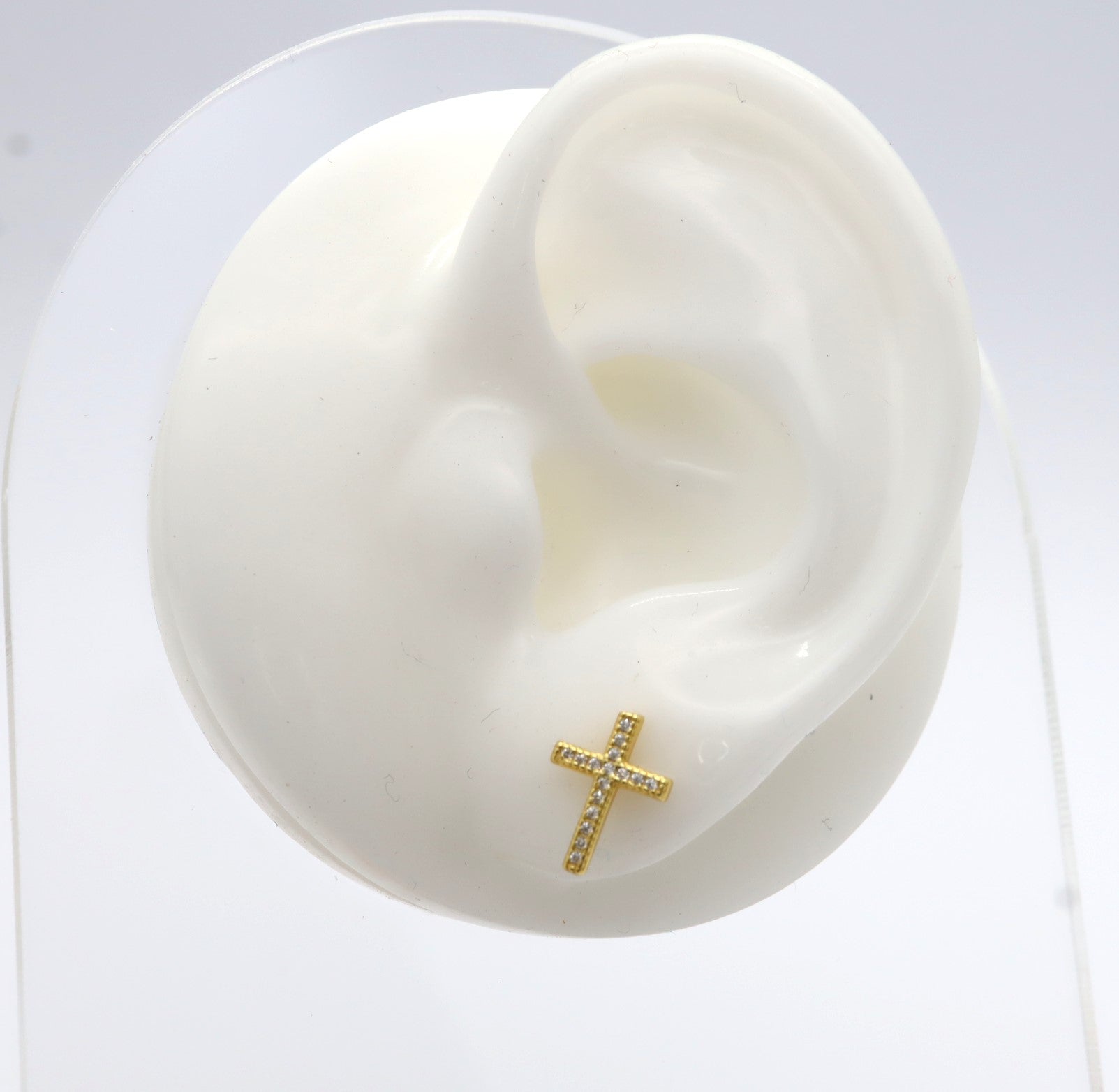 Pendientes Plata 925mls baño Oro 18 Kilates Cruz Circonitas blancas