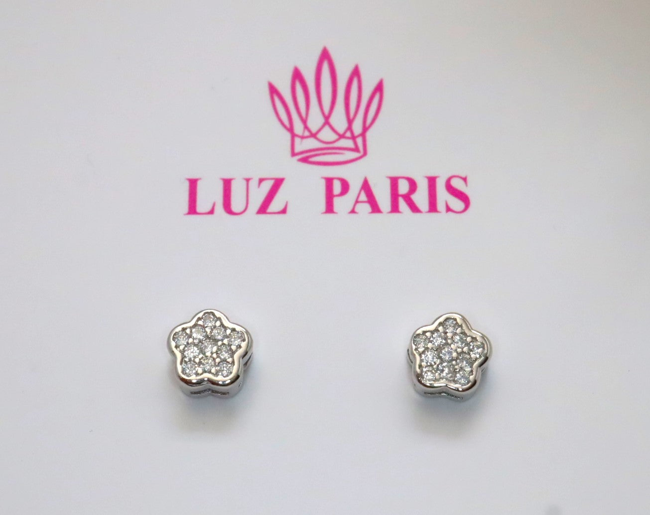 Pendientes Plata 925mls Botón Flor Circonitas blancas