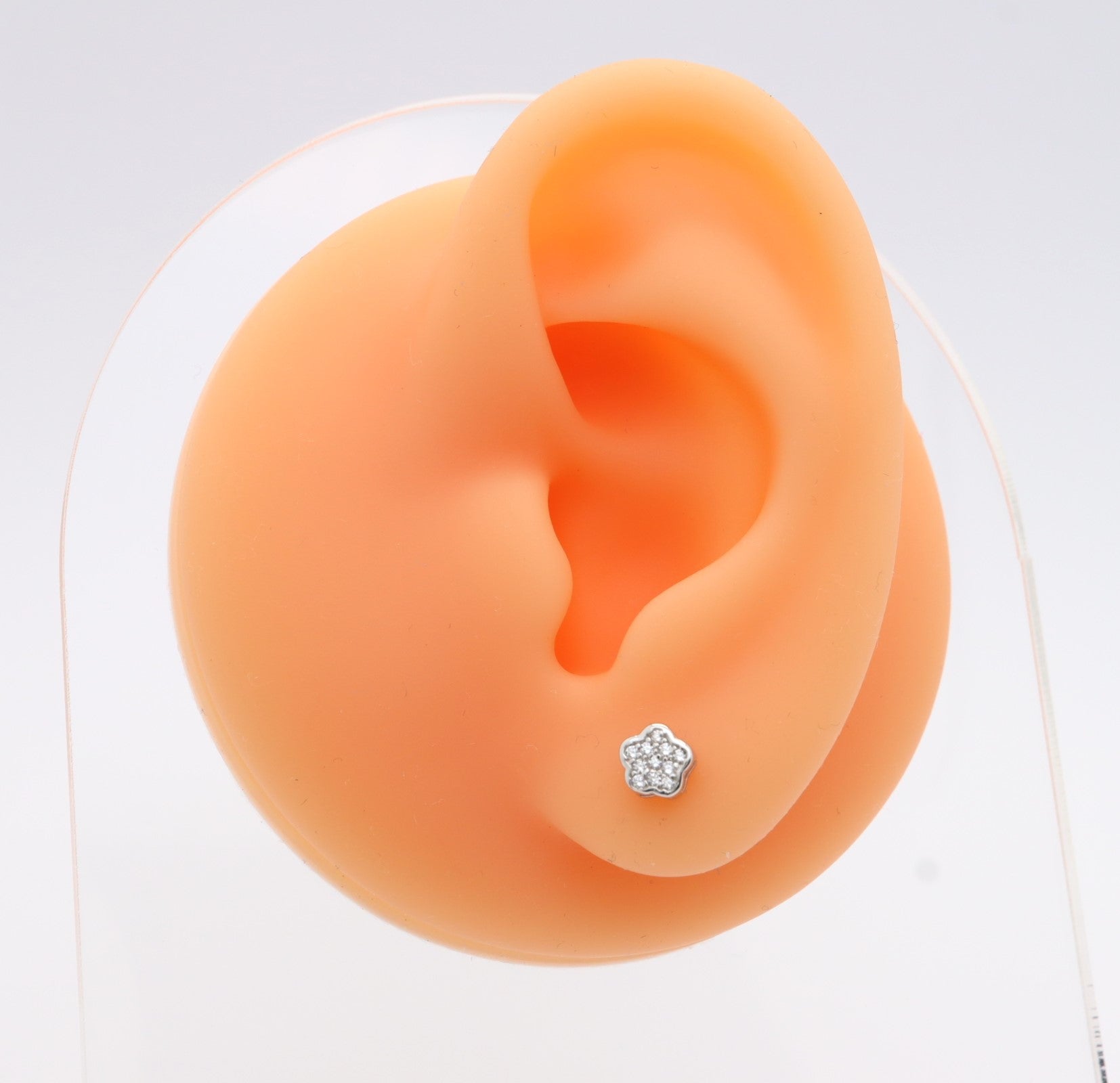 Pendientes Plata 925mls Botón Flor Circonitas blancas