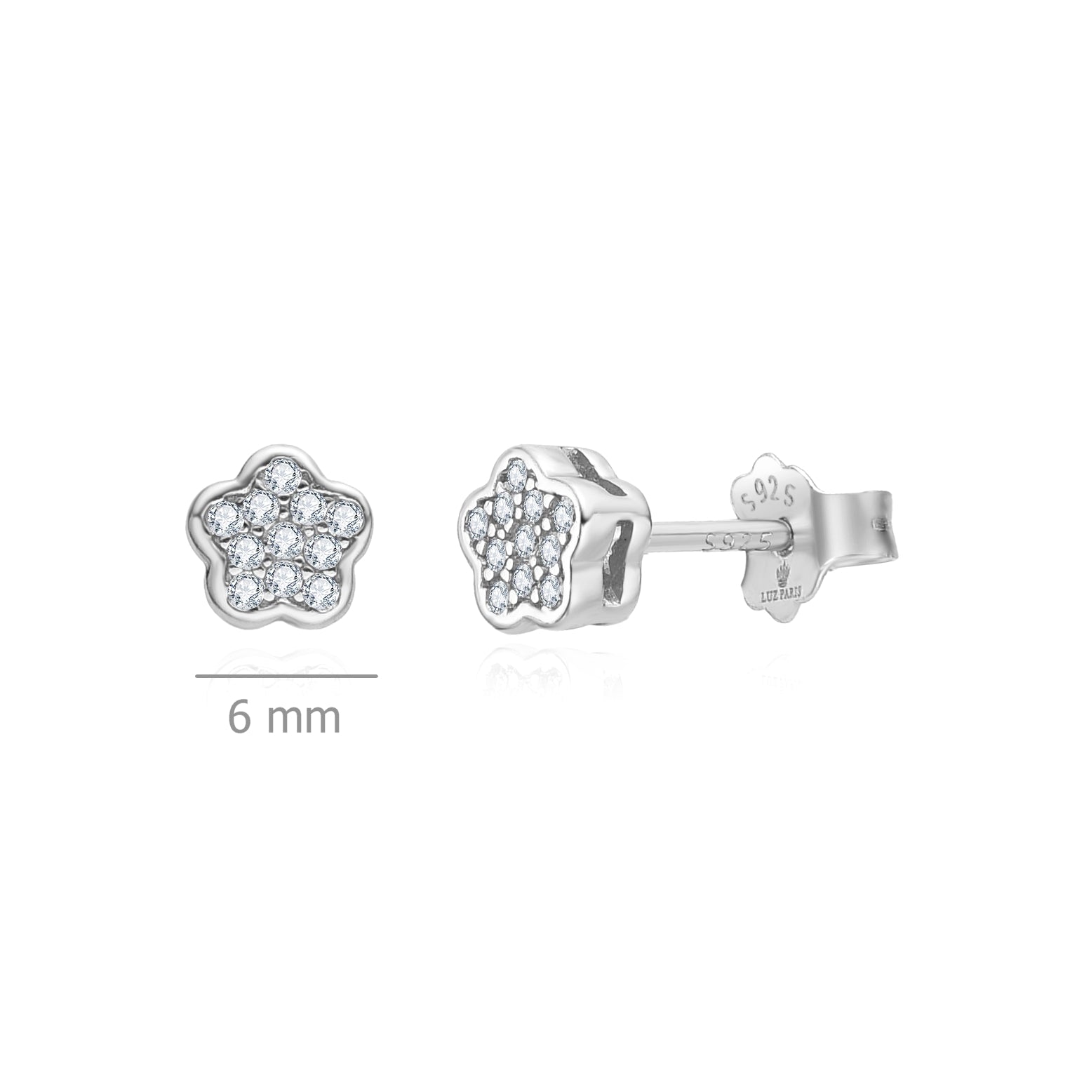 Pendientes Plata 925mls Botón Flor Circonitas blancas