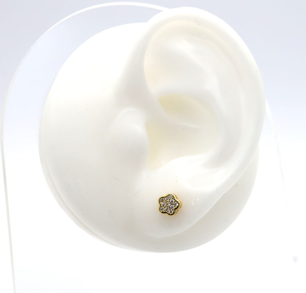 Pendientes Plata 925mls baño Oro 18 Kilates Botón Flor Circonitas blancas