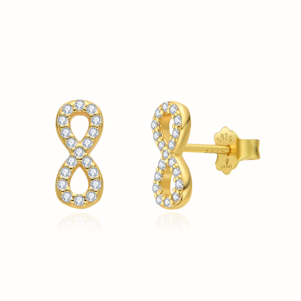Pendientes Plata 925mls baño Oro 18 Kilates Infinito Circonitas blancas