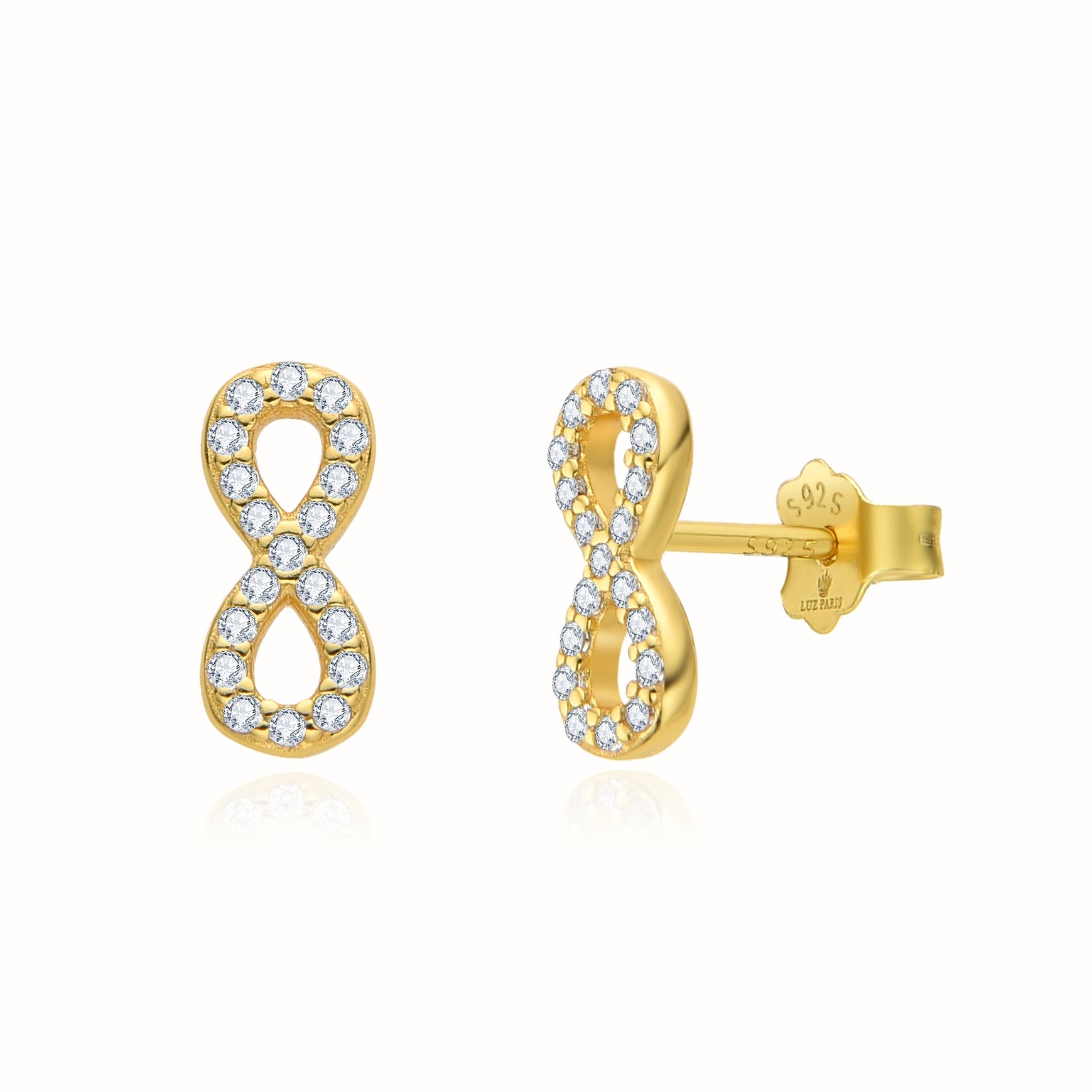 Pendientes Plata 925mls baño Oro 18 Kilates Infinito Circonitas blancas