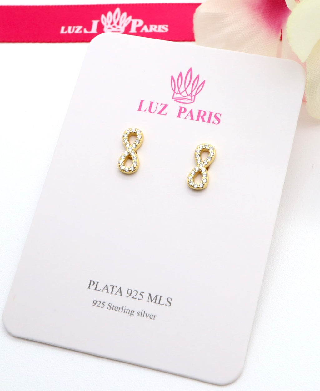 Pendientes Plata 925mls baño Oro 18 Kilates Infinito Circonitas blancas
