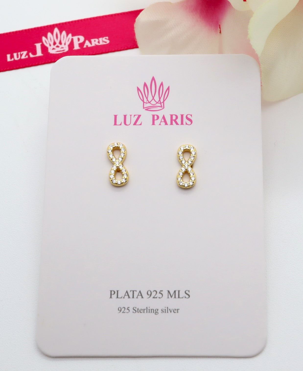 Pendientes Plata 925mls baño Oro 18 Kilates Infinito Circonitas blancas