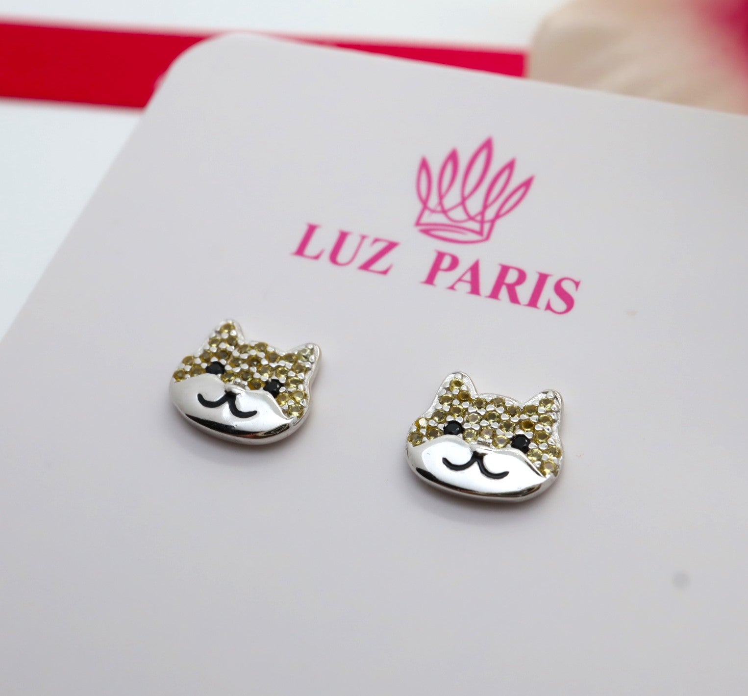 Pendientes Plata 925mls Gato Circonitas negro azabache y doradas | mascotas