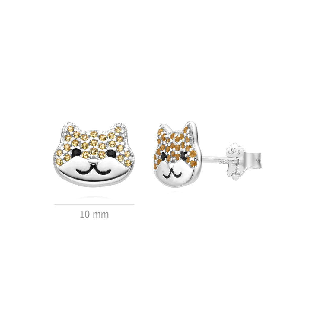 Pendientes Plata 925mls Gato Circonitas negro azabache y doradas | mascotas