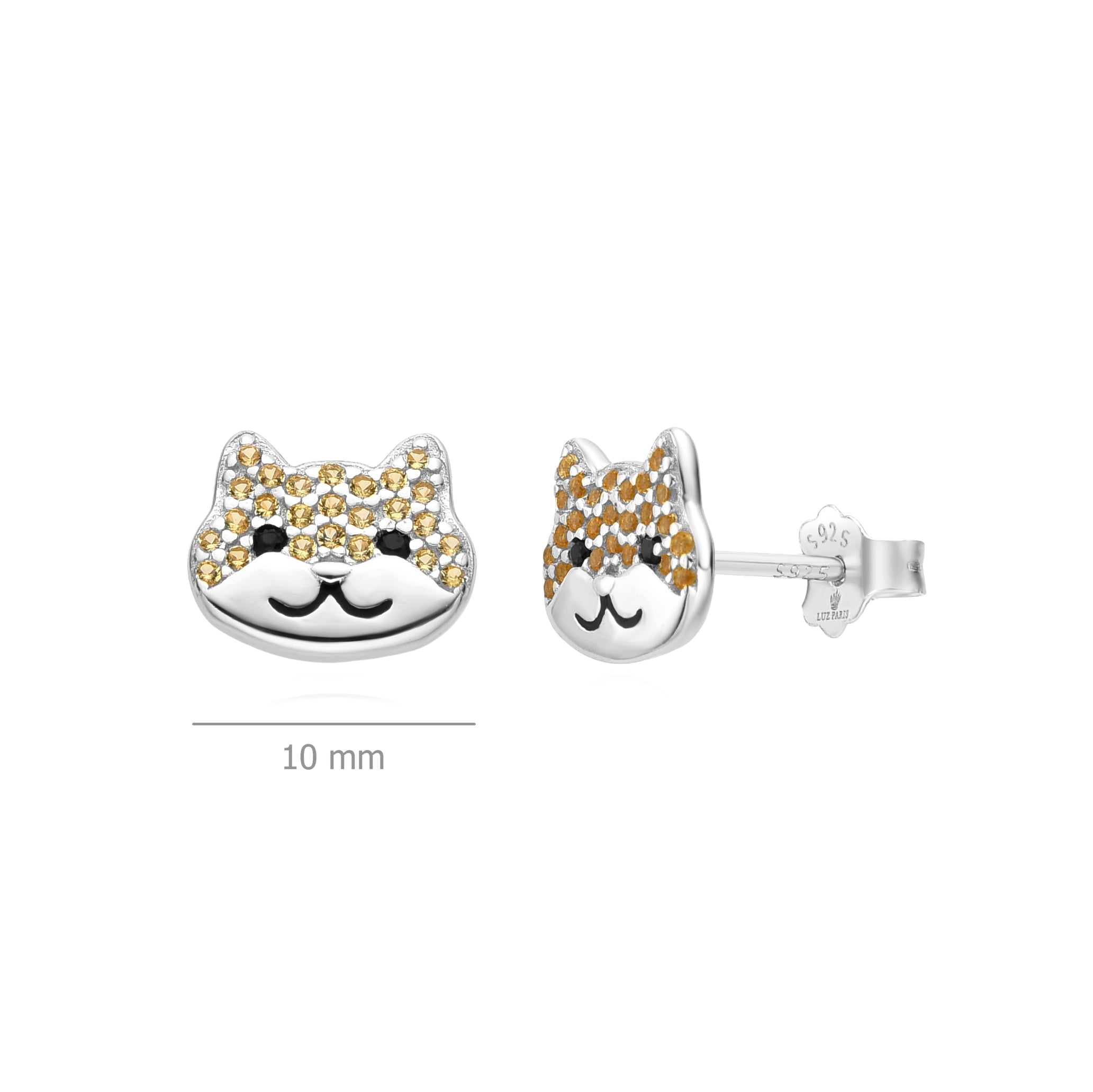 Pendientes Plata 925mls Gato Circonitas negro azabache y doradas | mascotas