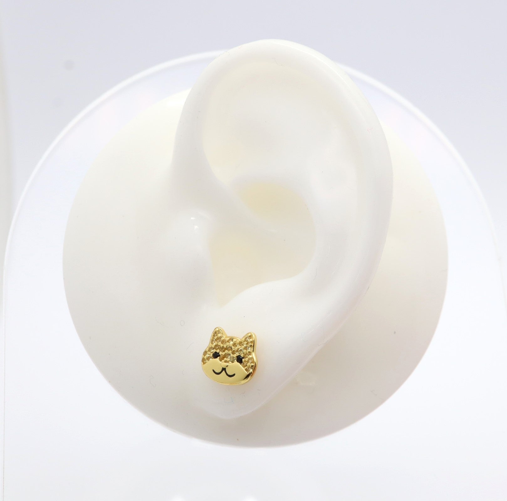 Pendientes Plata 925mls baño Oro 18 Kilates Gato Circonitas negro azabache y doradas | mascotas